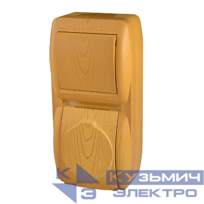 Блок Nata (розетка с заземл. с защ. крышкой + 1-кл. выкл.) вертикал. ольха LEZARD 710-0700-172