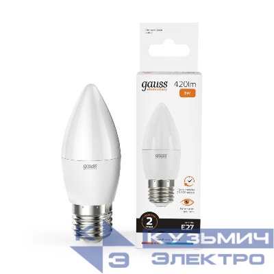 Лампа светодиодная Elementary 6Вт свеча 3000К тепл. бел. E27 420лм GAUSS 33216