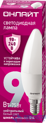 Лампа светодиодная 90 411 OLL-C37-9-230-4K-E14-FR 9Вт свеча 4000К E14 90-240В PRO ОНЛАЙТ 90411