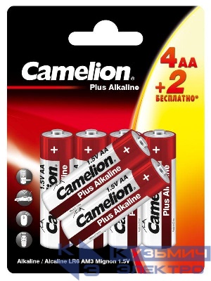 Элемент питания алкалиновый AA/LR6 1.5В Plus Alkaline 4+2LR6-BP 4+2 бесплатно промо (уп.6шт) Camelion 15308