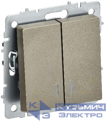 Выключатель 2-кл. BRITE 10А ВС10-2-9-БрШ для отелей с индик. механизм шампань IEK BR-V20-2-10-K37