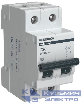 Выключатель автоматический модульный 2п C 20А 4.5кА ВА47-29М GENERICA MVA21-2-020-C-G