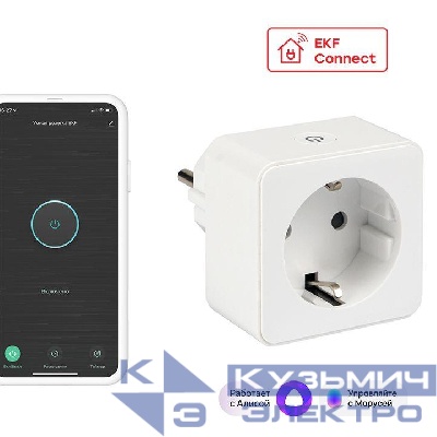Розетка умная Wi-Fi 1-м 16А IP20 бел. Connect EKF RCS-1-WF