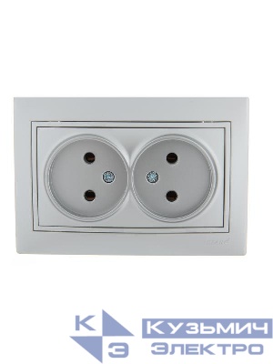 Розетка 2-м СП Mira 16А IP20 без заземл. со вставкой керамика сер. метал. LEZARD 701-1010-128