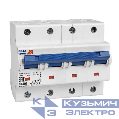 Выключатель автоматический модульный 4п (3P+N) D 100А 6кА OptiDin BM125-4ND100-14ln-УХЛ3 КЭАЗ 138605