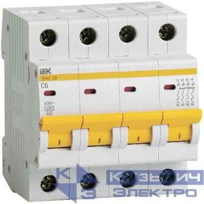 Выключатель автоматический модульный 4п C 6А 4.5кА ВА47-29 KARAT IEK MVA20-4-006-C