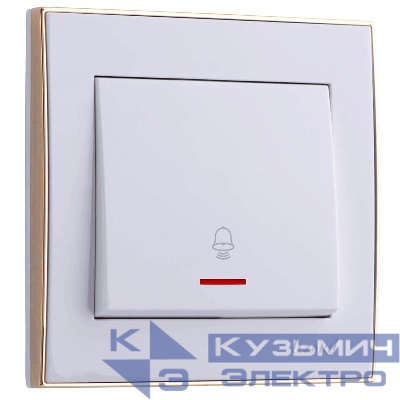 Переключатель проходной 1-кл. СП Rain 10А IP20 с подсветкой с зол. боковой вставкой бел. LEZARD 703-0226-114