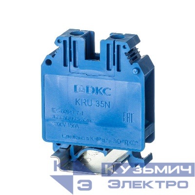 Клемма проходная винтовой зажим 2 точки подключения 35кв.мм син. DKC KRU-35N-BU
