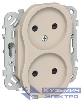Розетка 2-м СП FLITE РСш02-1-ФлЛ 10А без заземл. с защ. шторками безвинтовое крепление механизм льняной IEK FI-R23-10-1-K88