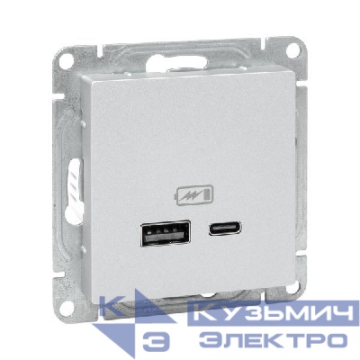 Розетка СП Эпика USB-A+С механизм алюм. EKF UP1-SOA-USBA+USBC