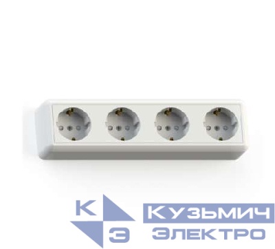 Розетка 4-м ОП Оптима 16А РА16-403 с заземл. защ. шторки с монтаж. пластиной бел. Кунцево 8023