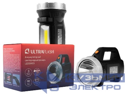 Фонарь аккумуляторный LED38103 18650/3xAA LED+COB 3 реж. Type-C пластик. коробка черн. Ultraflash 16218