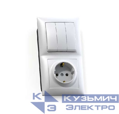 Блок СП БКВР-413 Селена (3-кл. выкл. + розетка с заземл.) бел. Кунцево 8209