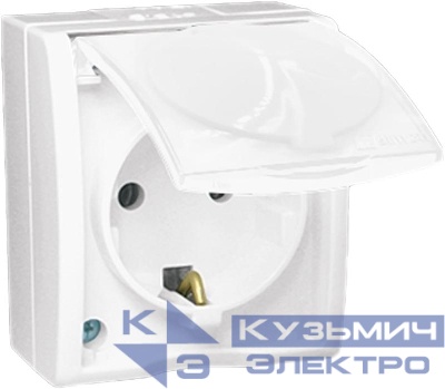 Розетка 1-м ОП Simon15 16А IP54 250В с заземл. с крышкой винт. клеммы бел. Simon 1594445-030