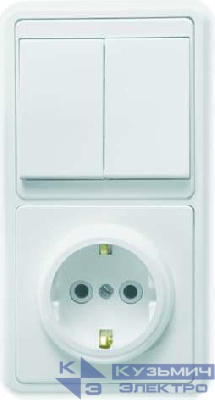 Блок БКВР-032 Бэлла (2-кл. выкл. + розетка с заземл.) бел. Кунцево 5831