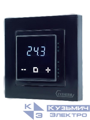 Термостат програмируемый с сенсорными кнопками и датчиком темпер. пола без расписания совместим с рамками с внутрен. размером 56х56мм Schneider Unica Exxact и Legrand Valena черн. Extherm ET-43(b)