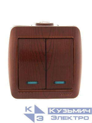 Выключатель 2-кл. ОП Nata 10А IP20 с подсветкой вишня LEZARD 710-0600-112