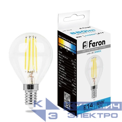 Лампа светодиодная LB-509 9Вт прозрачная 6400К E14 230В FERON 38223