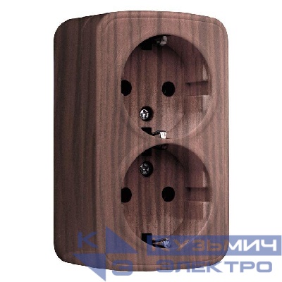 Розетка 2-м ОП Минск 16А IP20 с заземл. темн. дерево EKF EGR16-128-40