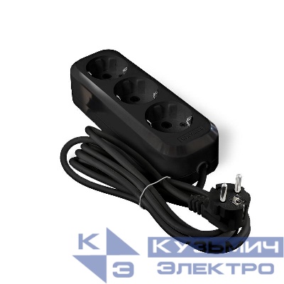 Удлинитель 3х2м с заземл. 16А IP20 Е-303 ПВС 3х1 АБС-пластик черн. UNIVersal 2180