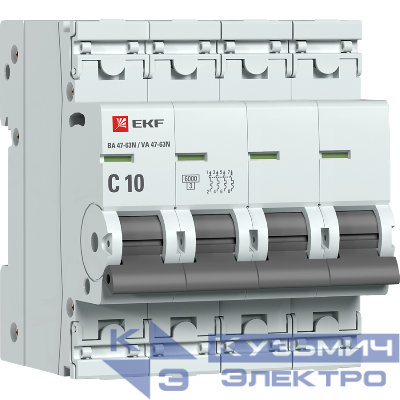 Выключатель автоматический модульный 4п C 10А 6кА ВА 47-63N PROxima EKF M636410C