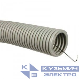 Труба гофрированная, ПВХ, легкая, с зондом, d16 мм, серая, 100м "УП" (синяя этикетка)