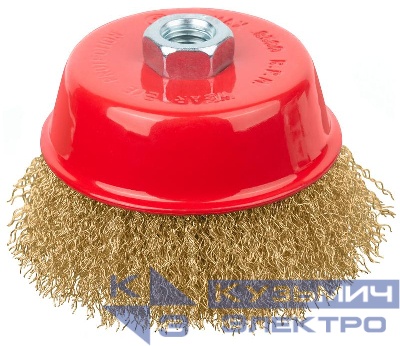 Корщетка-чашка гайка М14 стальная латунированная волнистая проволока 100мм FIT 39270