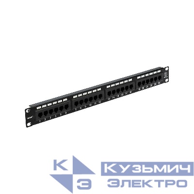Патч-панель 19дюйм кат.5E 24 порта RJ45 черн. Rexant 04-0021