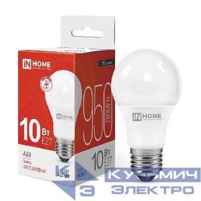 Лампа светодиодная LED-A60-VC 10Вт грушевидная 4000К нейтр. бел. E27 950лм 230В IN HOME 4690612020211