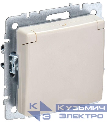 Розетка BRITE РСбш10-3-БрКр 16А IP20 с заземл. защ. шторки с крышкой механизм беж. IEK BR-R16-16-K10