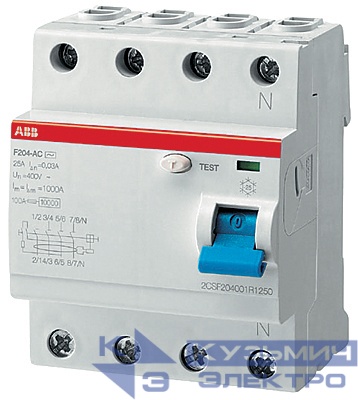 Выключатель дифференциального тока (УЗО) 4п 25А 300мА тип AC F204 ABB 2CSF204001R3250