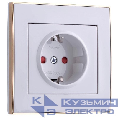 Розетка 1-м СП Rain 16А IP20 защ. шторки с зол. боковой вставкой керамика бел. LEZARD 703-0226-124