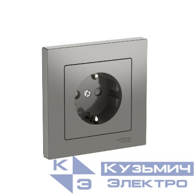 Розетка AtlasDesign 16А с заземл. защ. шторки быстрозажим. клем. в сборе сталь SE ATN000944S