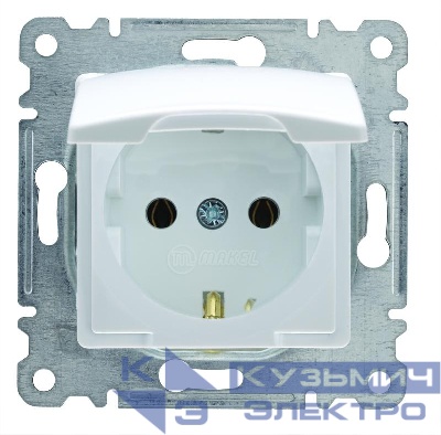 Розетка СП Lillium 10А с заземл. с крышкой с панелью механизм бел. Makel 30001029
