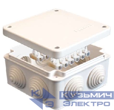 Коробка распределительная ОП 105х105х56мм IP54 с клемм. 7 выходов 4 гермоввода 10А 12 контактов крышка на винтах бел. Epplast 110043