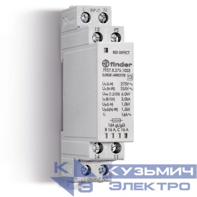 Устройство защиты от импульсных перенапряжений УЗИП тип 3 (1 варистор + 1 искровый разрядник) модульный 17.5мм IP20 FINDER 7P3782751003