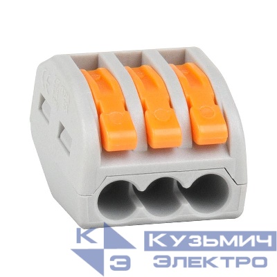 Клемма строительно-монтажная OptiKit СМК 222-413 с рычагом 3 отверстия 0.2-2.5(4.0)кв.мм КЭАЗ 351063