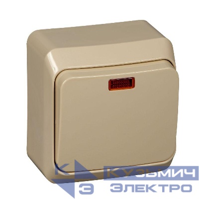 Выключатель 1-кл. ОП Этюд 10А IP20 с подсветкой крем. SE BA10-005K