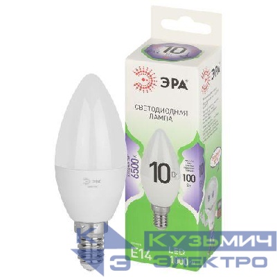 Лампа светодиодная GREEN LINE B35-10W-865-E14 GL 10Вт свеча 6500К свет холод. E14 Эра Б0067095