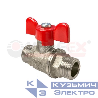 Кран шаровой ручка-бабочка (наружн./наружн.) 1/2дюйм латунь с никелир. покрытием (96/24) VALFEX VF.219.NB1.012