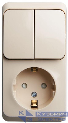 Блок ОП Этюд (1-м розетка с зазем. защ. шторки + 2-кл. выкл.) крем. SE BPA16-202K