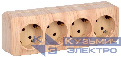 Розетка 4-м ОП GLORY РС24-3-ХС 16А с заземл. сосна IEK ERH41-K34-16