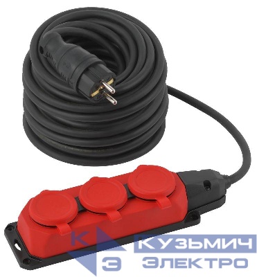 Удлинитель силовой UK-3e-3x1.5-30m-IP44(KG) с заземлением 3 розетки каучук 30м КГ 3х1.5кв.мм IP44 Эра Б0057582