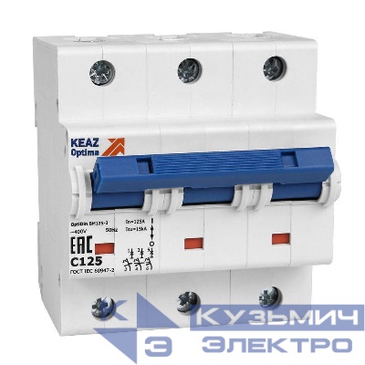 Выключатель автоматический модульный 3п C 125А 15кА OptiDin BM125-3C125-8ln-УХЛ3 КЭАЗ 138546