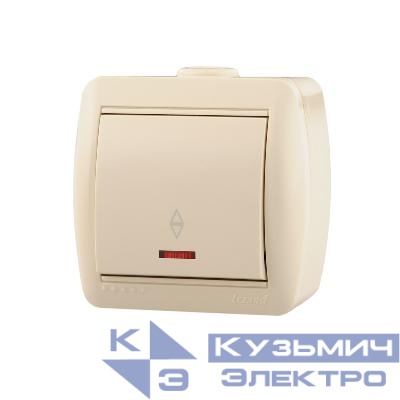 Переключатель проходной 1-кл. ОП Nata 10А с подсветкой крем. LEZARD 710-0300-114