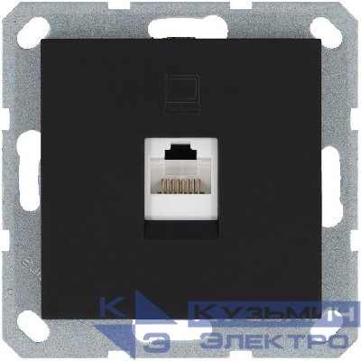 Розетка компьютерная 1-м RJ45 IP20 кат. 5E механизм черн. матов. soft touch Jasmart G6105PB