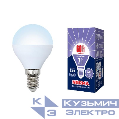 Лампа светодиодная LED-G45-7W/DW/E14/FR/NR Norma 7Вт матовая E14 (упак. картон) Volpe UL-00003818