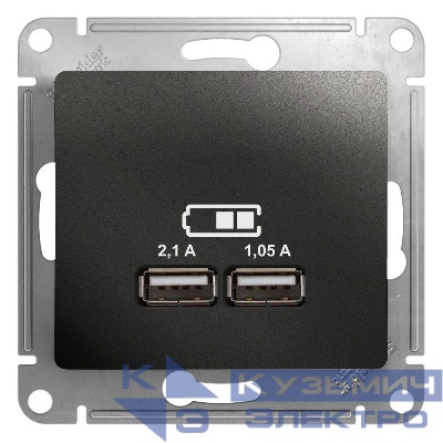 Розетка USB 2-м СП Glossa тип A+A 5В/2100мА 2х5В/1050мА механизм антрацит SE GSL000733