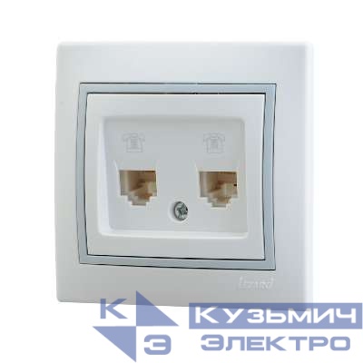 Розетка телефонная 2-м СП Mira RJ11 16А IP20 евро стандарт с сер. вставкой бел. LEZARD 701-0215-138