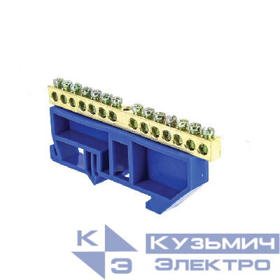 Шина нулевая N 6х9 14 отвер. латунь син. изолятор на DIN-рейку PROxima EKF sn0-63-14-d